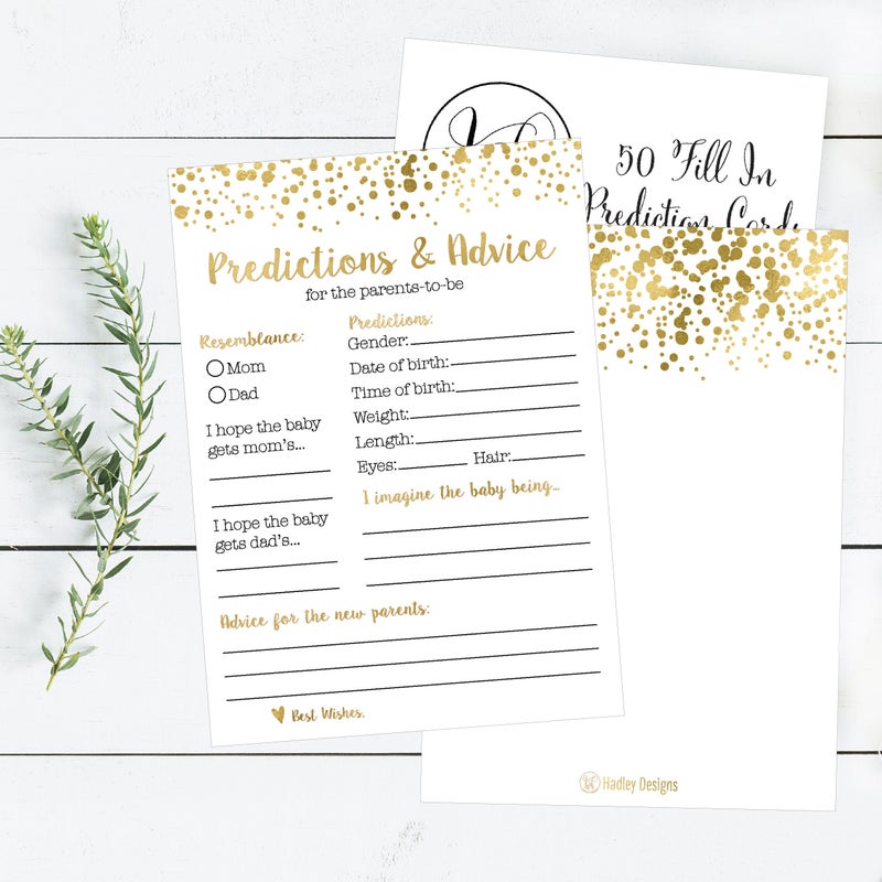 Hadley Designs 50 Gold Polka Dot Advice and Prediction Cards for Baby Shower Game, New Mom & Dad Card or Mommy & Daddy To Be, New Parent Message Advice Book, Fun Gender Neutral Shower Party Favors - Image 4